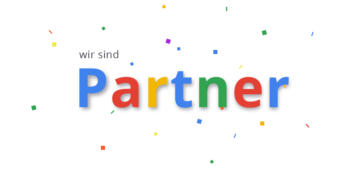 mpunkt Headergrafik zeigt die Worte 'Wir sind Partner', 'Partner' in Google-Farben geschrieben