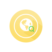 mpunkt Blogbeitragsgrafik mit einer Weltkugel innerhalb eines Kreises und einer Lupe als Synonym für die Suchmaschine Ecosia